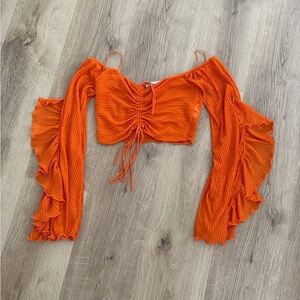 Zara Orange Ruffled Crop Top